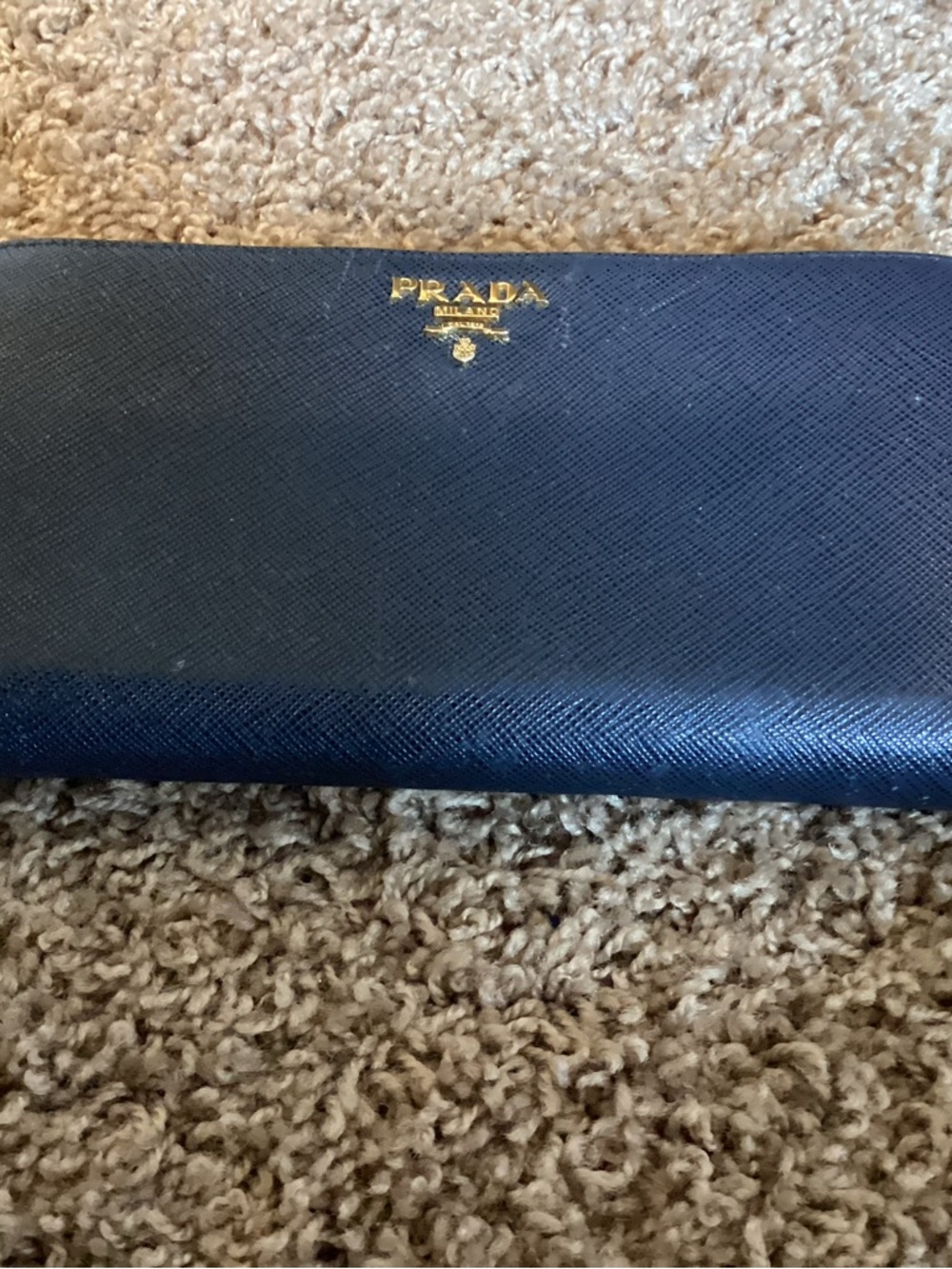 Prada Deep Navy Saffiano Zip Wallet with Gold Logo - Picture 6 of 8